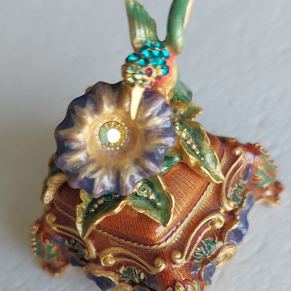 Decorative Trinket Box with Hummingbird and Flower